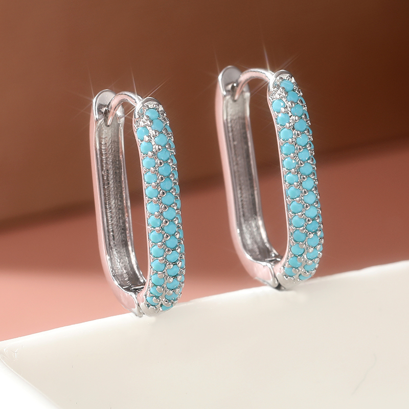 Turquoise Stone Ring - Zarif Kakma İmitasyon Turkuaz Halka Küpe