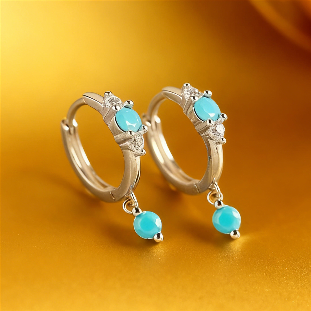 Turquoise Stone Ring - Sevimli Kadın Simüle Turkuaz Taş Yuvarlak