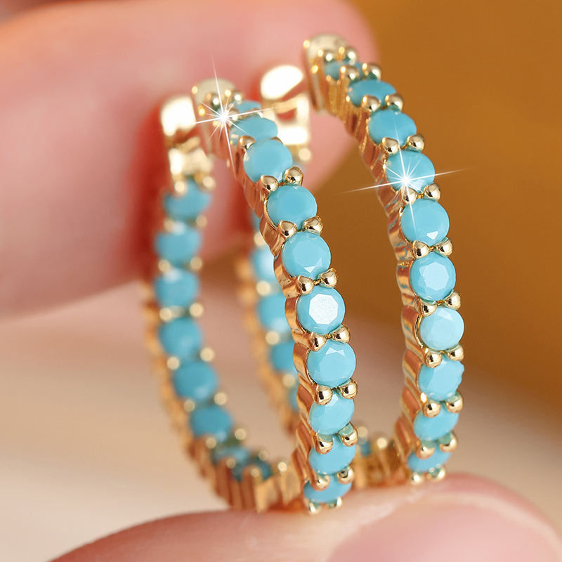Turquoise Stone Ring - Etnik İşlemeli İmitasyon Turkuaz Halka Kadın