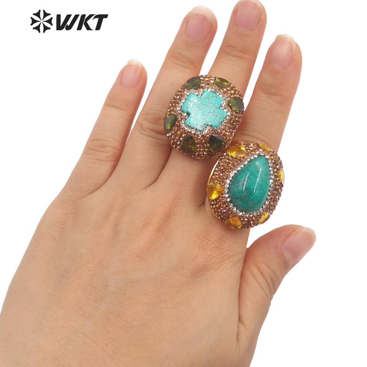 Turquoise Stone Ring - WT-R498 Toptan Doğal Amazonit ve Turkuaz