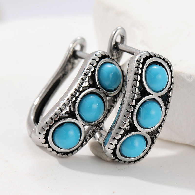 Turquoise Stone Ring - Vintage İmitasyon Turkuaz Halka Küpe Kadınlar