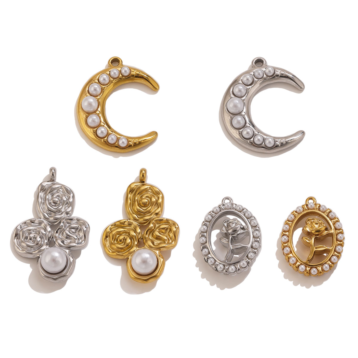 Moon Star Earrings - 5 adet paslanmaz çelik 18K altın