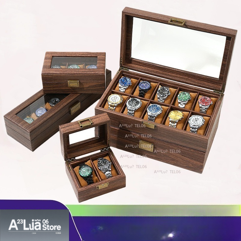 Jewelry Organizer Watches - Vintage Ahşap Tahıl PU Deri Saat
