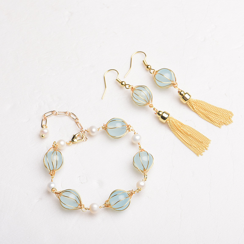 Charm Bracelet Beads - Mavi Doğal Yeşim Boncuk Küpe Moda