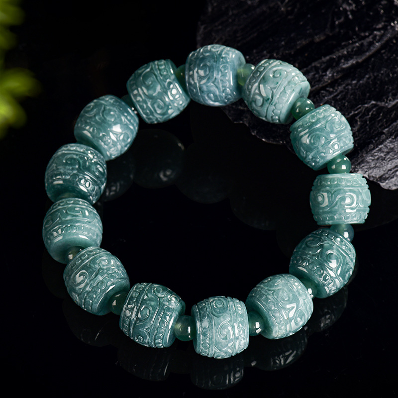 Charm Bracelet Beads - Doğal Burma Yeşim Taşı Oymalı Boncuklu