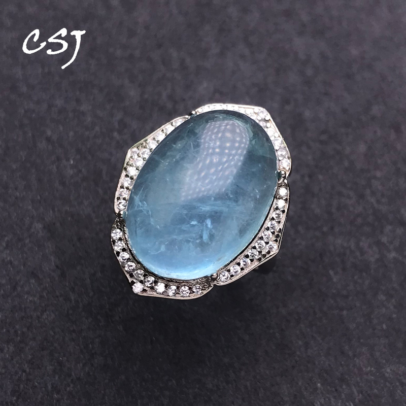Turquoise Stone Ring - CSJ Büyük Taş Doğal Akuamarin Yüzükler