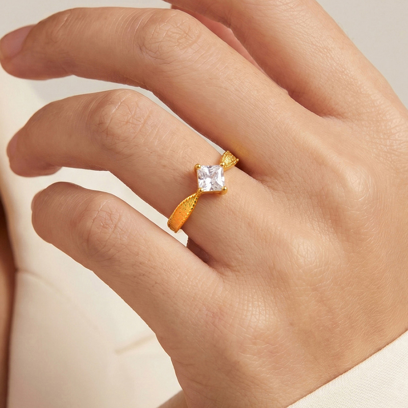Vnox Trendy Altın Kaplama Kare - Minimalist Ring Stackable incelemesi ve fiyatı