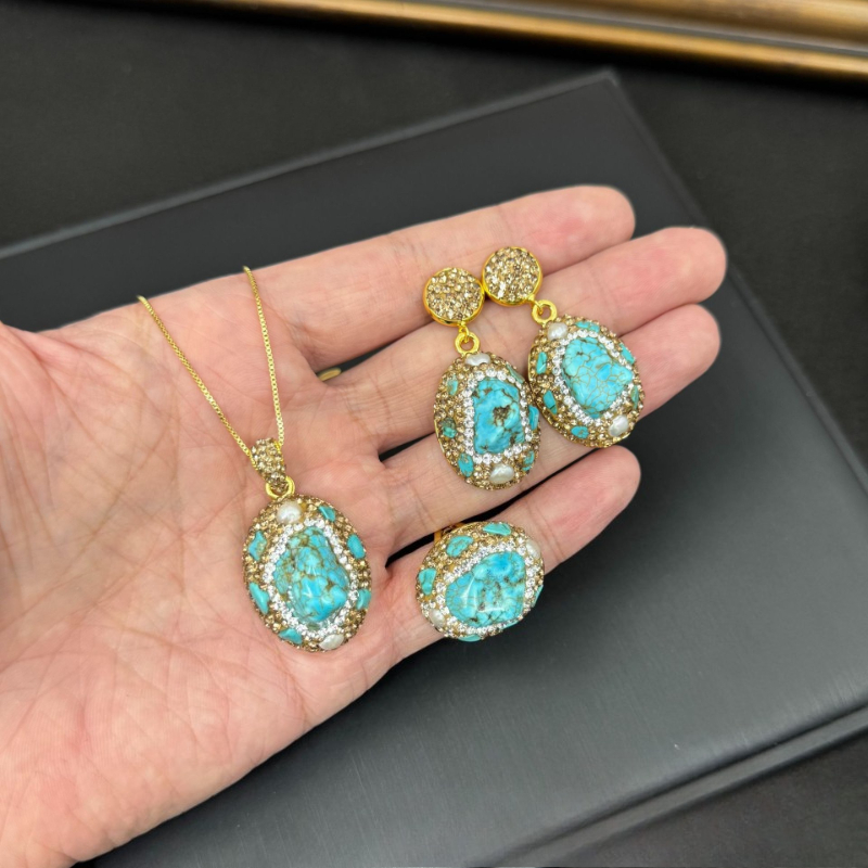 Zarif Bayan Takı Seti 3 Parça  - Turquoise Stone Ring incelemesi ve fiyatı