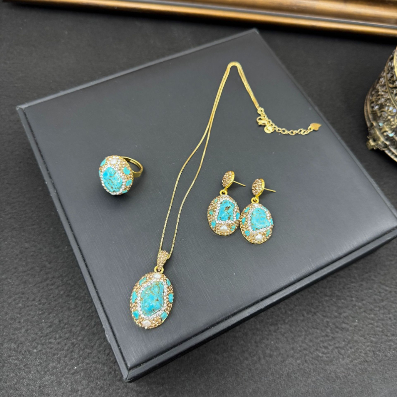 Zarif Bayan Takı Seti 3 Parça  - Turquoise Stone Ring incelemesi ve fiyatı